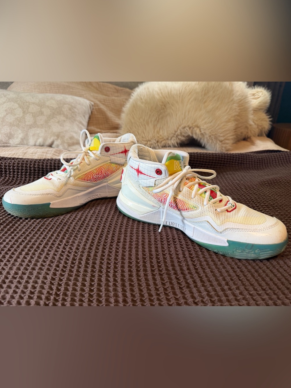 White Multicolor Patterned Athletic Sneakers - Picture 6 of 7